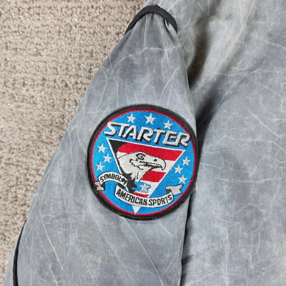 Vintage Starter Los Angeles Kings NHL Bomber Jacket Gray Acid Stone Wash Mens XL